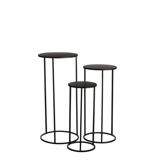 Quinty Bijzettafel - Set van 3 - H70 x Ø32 cm - Metaal - Zwart