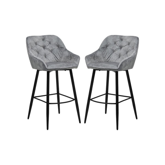 Bar stool Liverpool - Set of 2 - 56x61x107 - Velvet/metal - light Gray