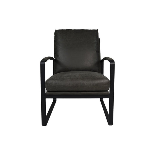 HSM Collection-Fauteuil Miami-95x65x95-Donker Grijs/Zwart-Leder/Metaal