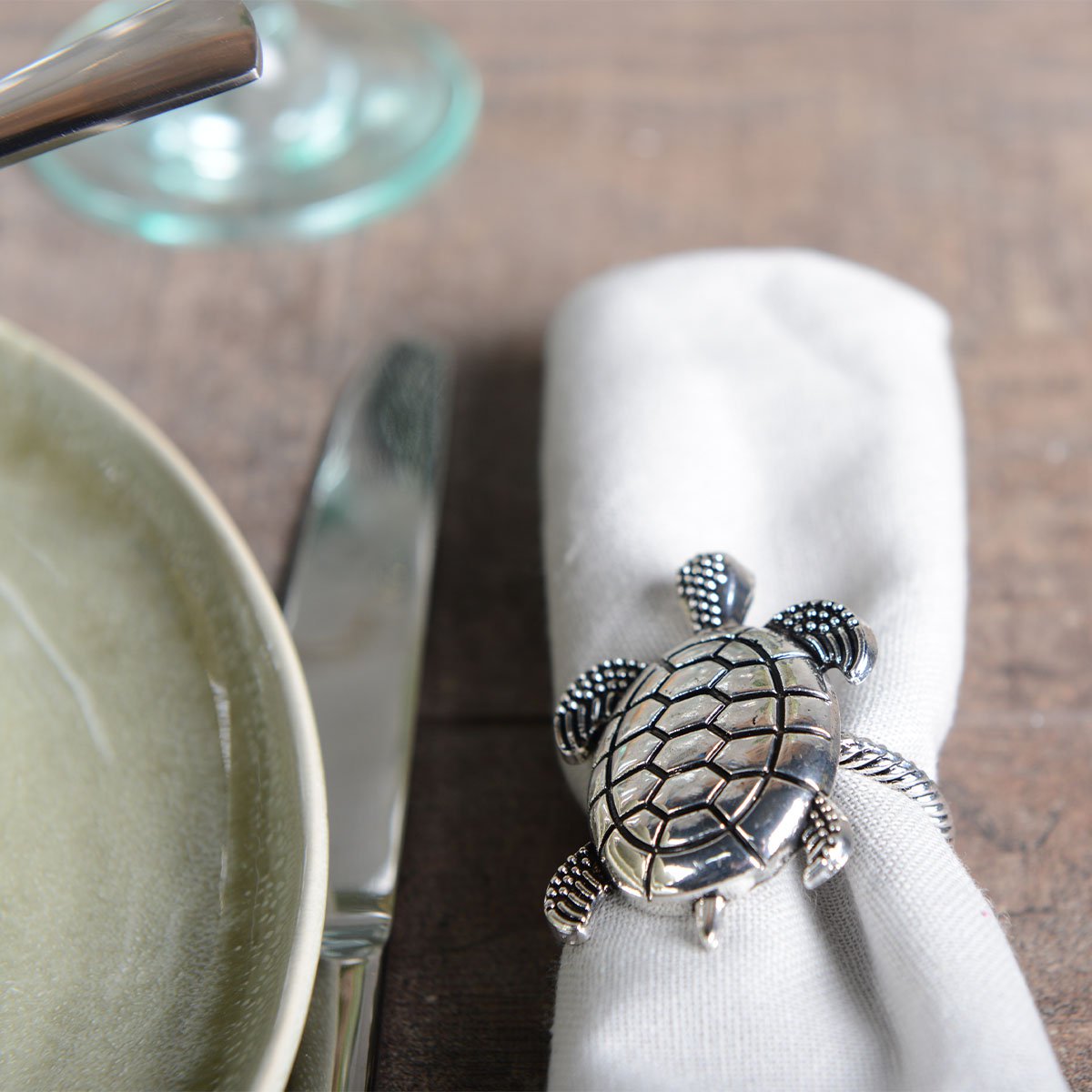 SILVER TURTLE NAPKIN RING - SET OF 4