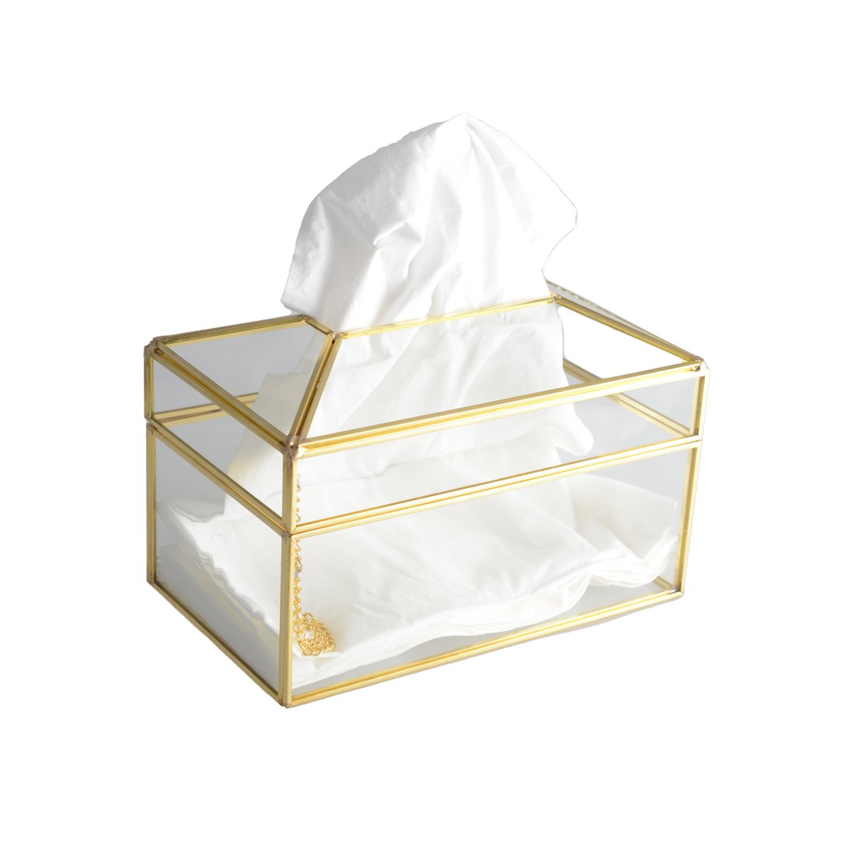 TISSUE BOX SQUARE TRANSPARENT GOLD EDGE 23X13X13CM