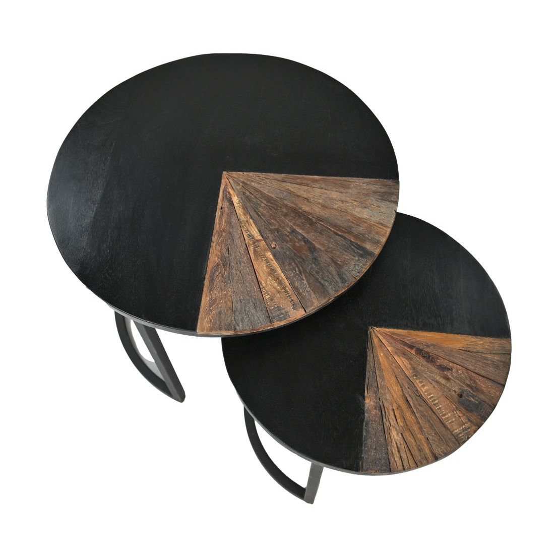 Coffee table Ronin Set of 2 - ø60x45/ø45x40 - Natural/Black - Mango wood/metal