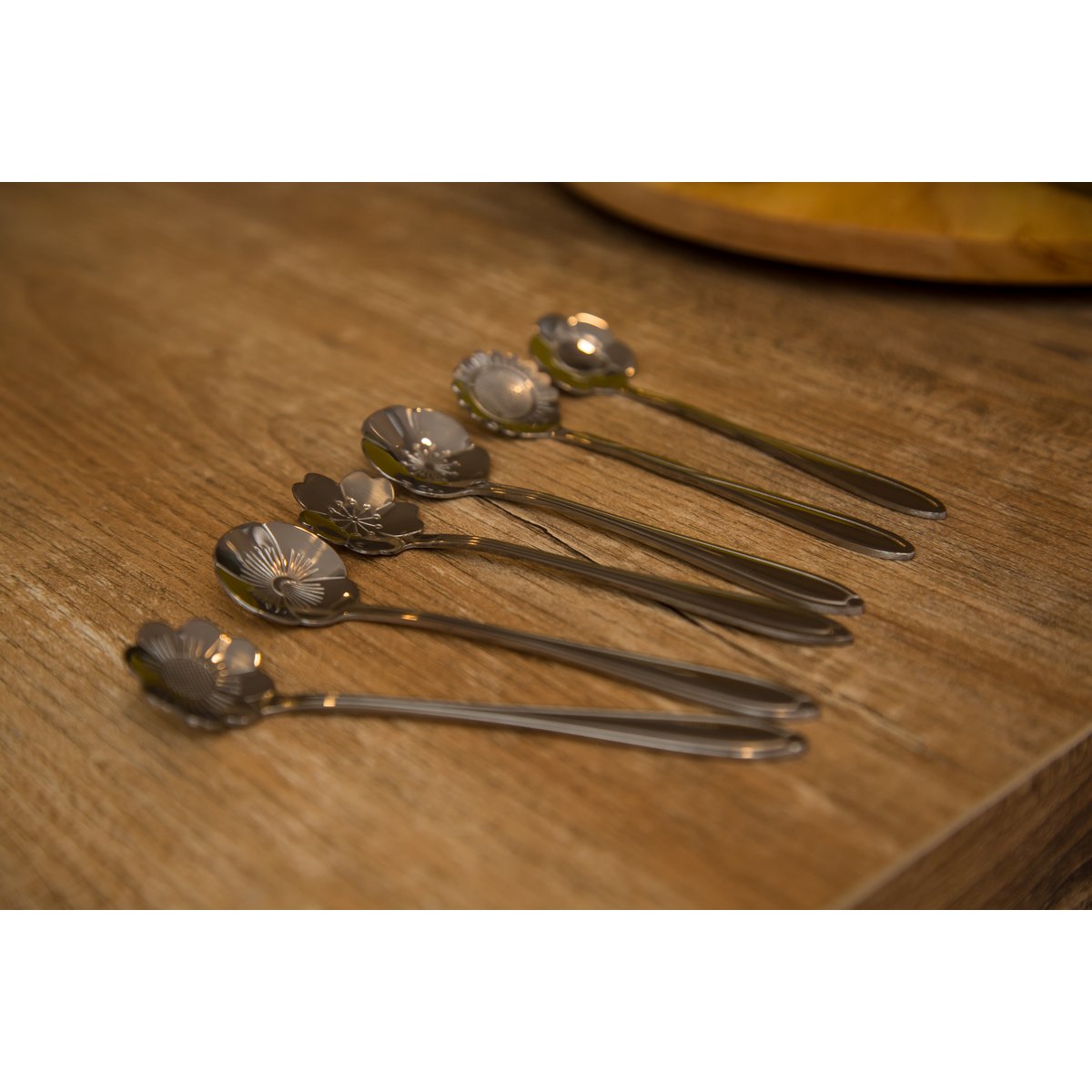 SILVER ASSORTED FLORAL CAKE SPOONS - SET OF 6