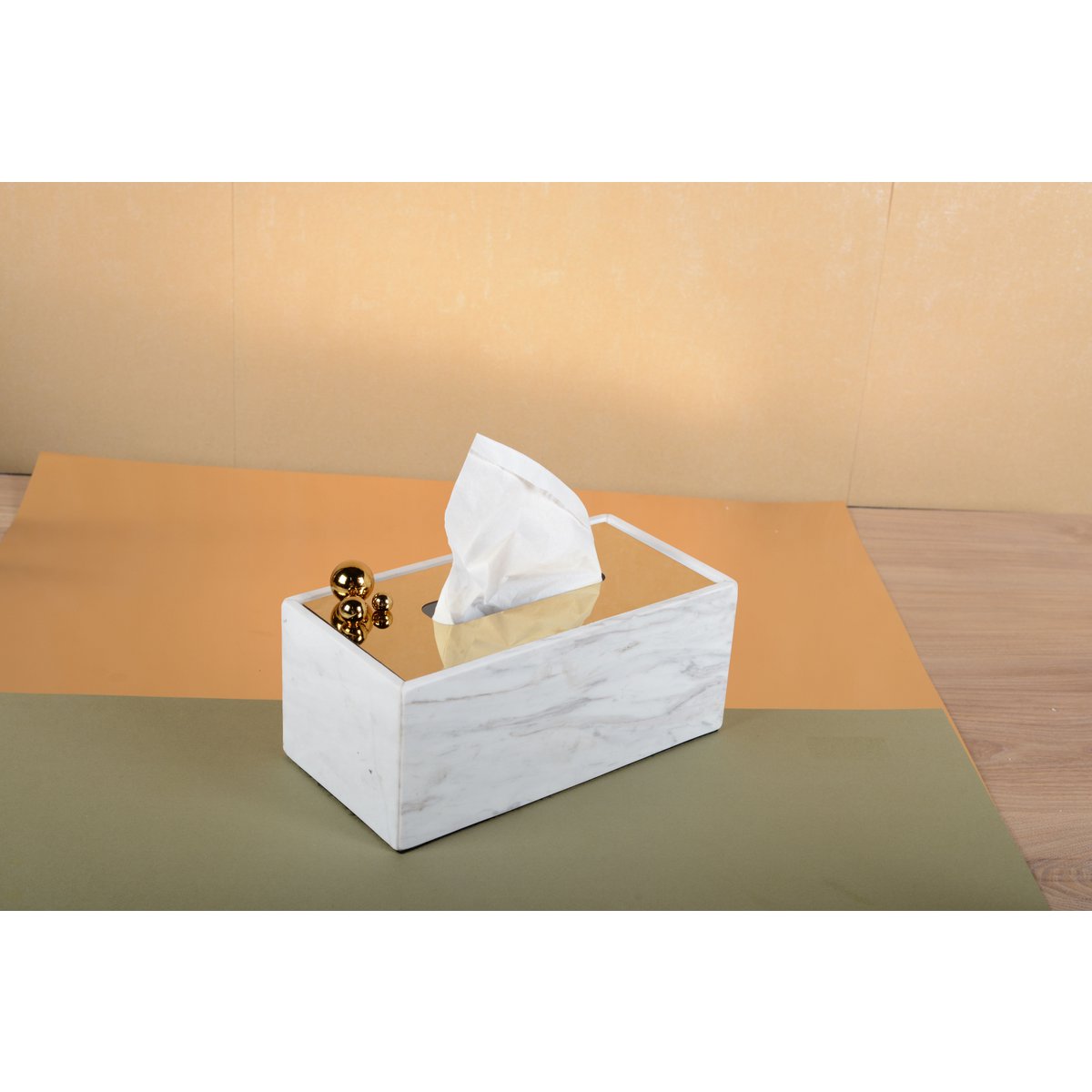 MARBLE TISSUE BOX GOLD LID 24X12X12CM