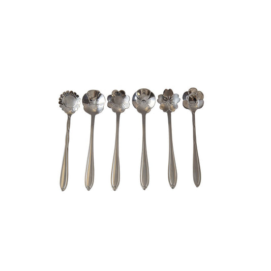 SILVER ASSORTED FLORAL CAKE SPOONS - SET OF 6