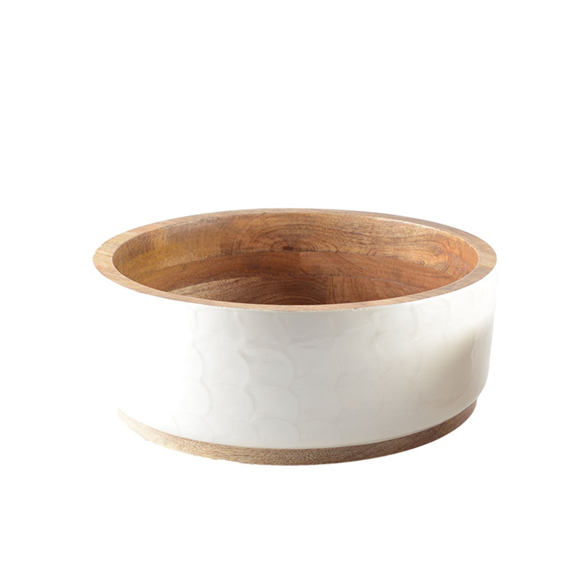 WHITE PEARL SALAD BOWLS MADE OF MANGOH WOOD 23CM AND 30CM - SET OF 2