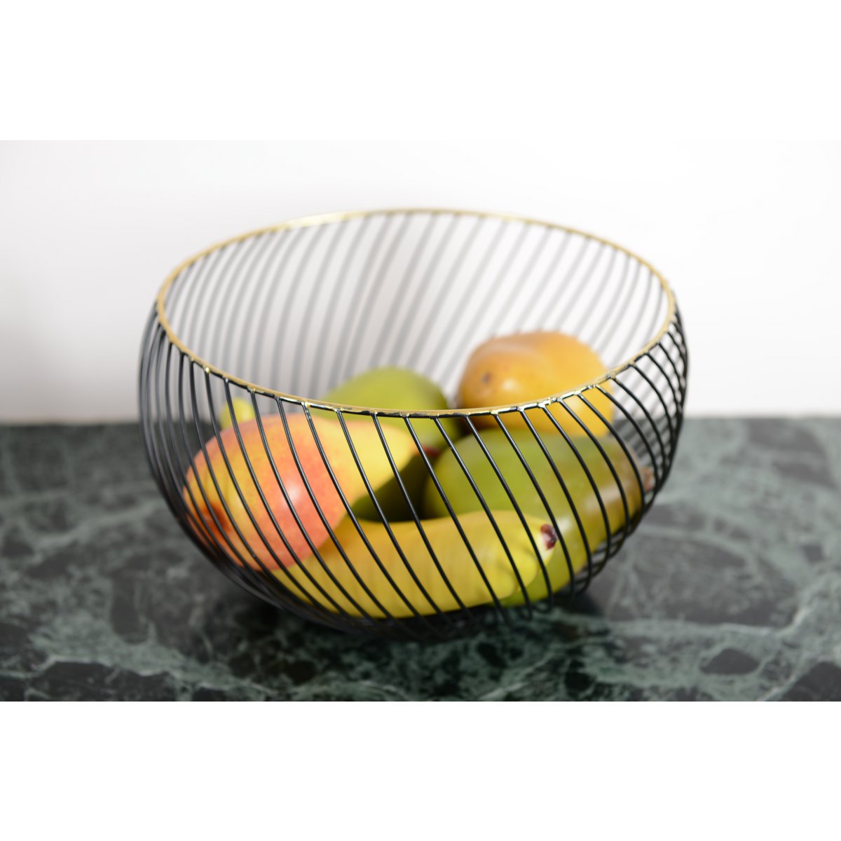 FRUIT BASKET BLACK WITH GOLD RIM 22.5X22.5X14.5CM