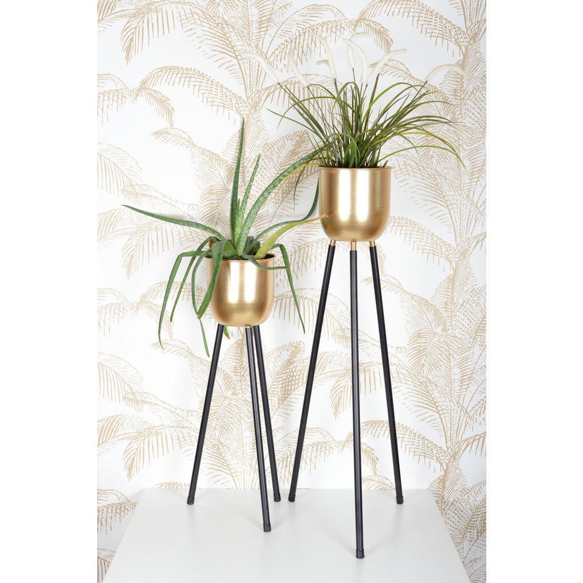 PLANT STAND WITH GOLDEN VASE H.62.5CM