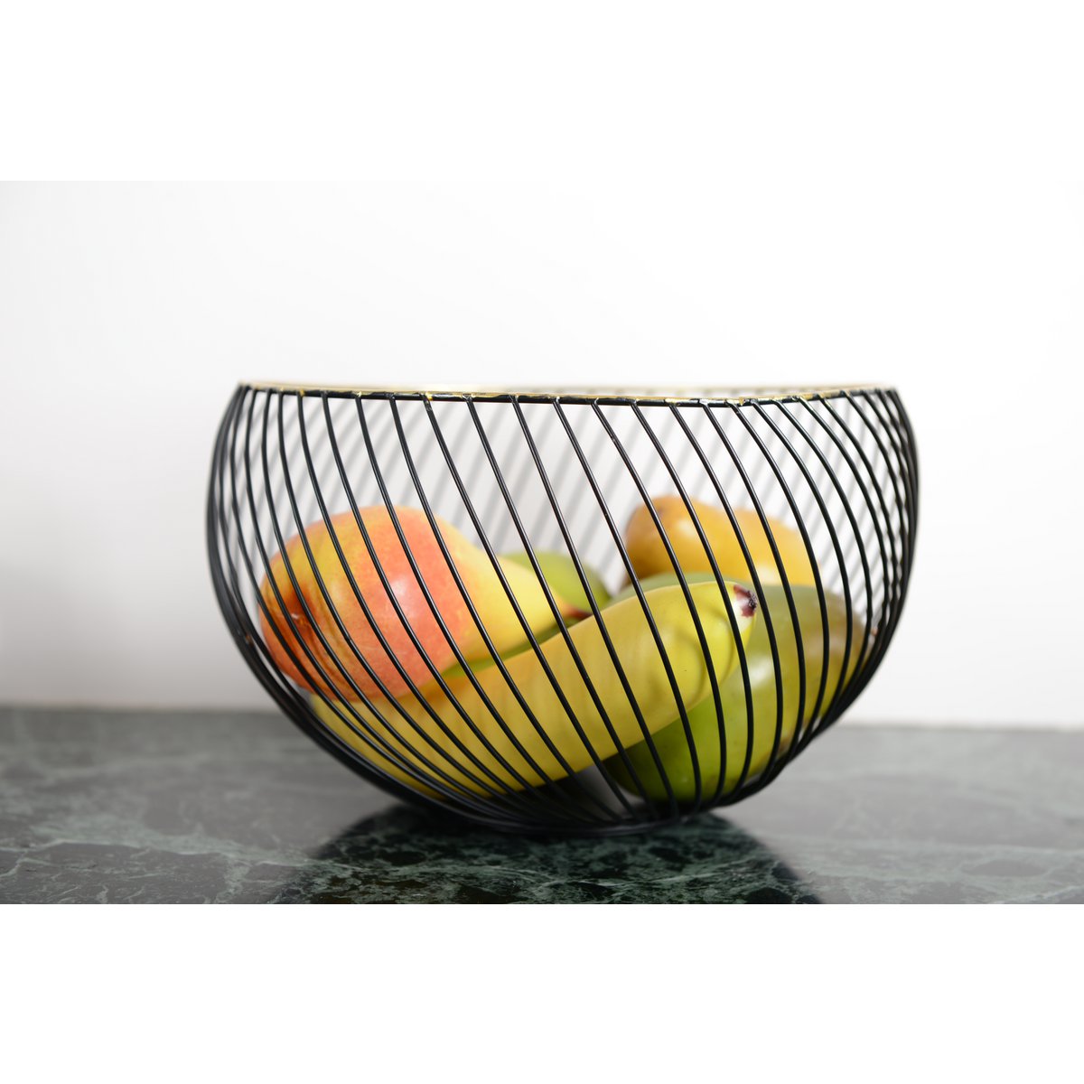 FRUIT BASKET BLACK WITH GOLD RIM 22.5X22.5X14.5CM