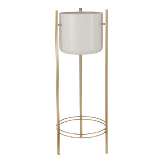 Sverre Flowerpot on Stand - H81 x Ø28 cm - White, Gold