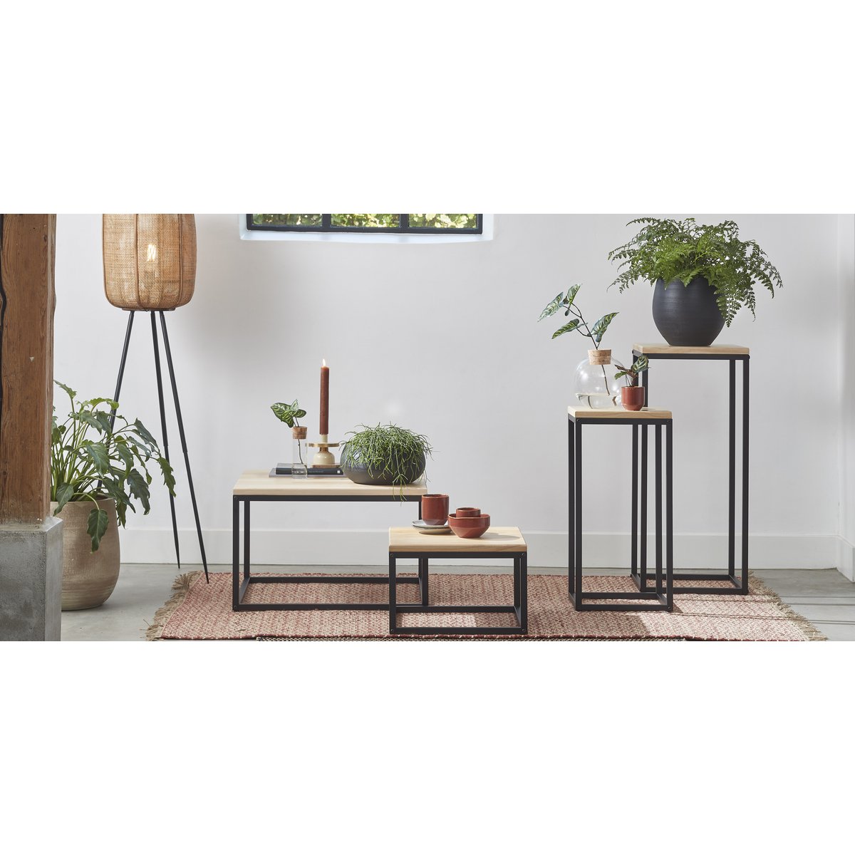 Oskar Plant table - L30 x W30 x H62 cm - Wood, Metal - Black