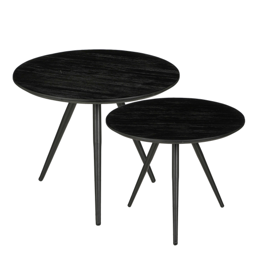 Jailey Side Table - Set of 2 - H49 x Ø50 cm - Recycled Wood - Black