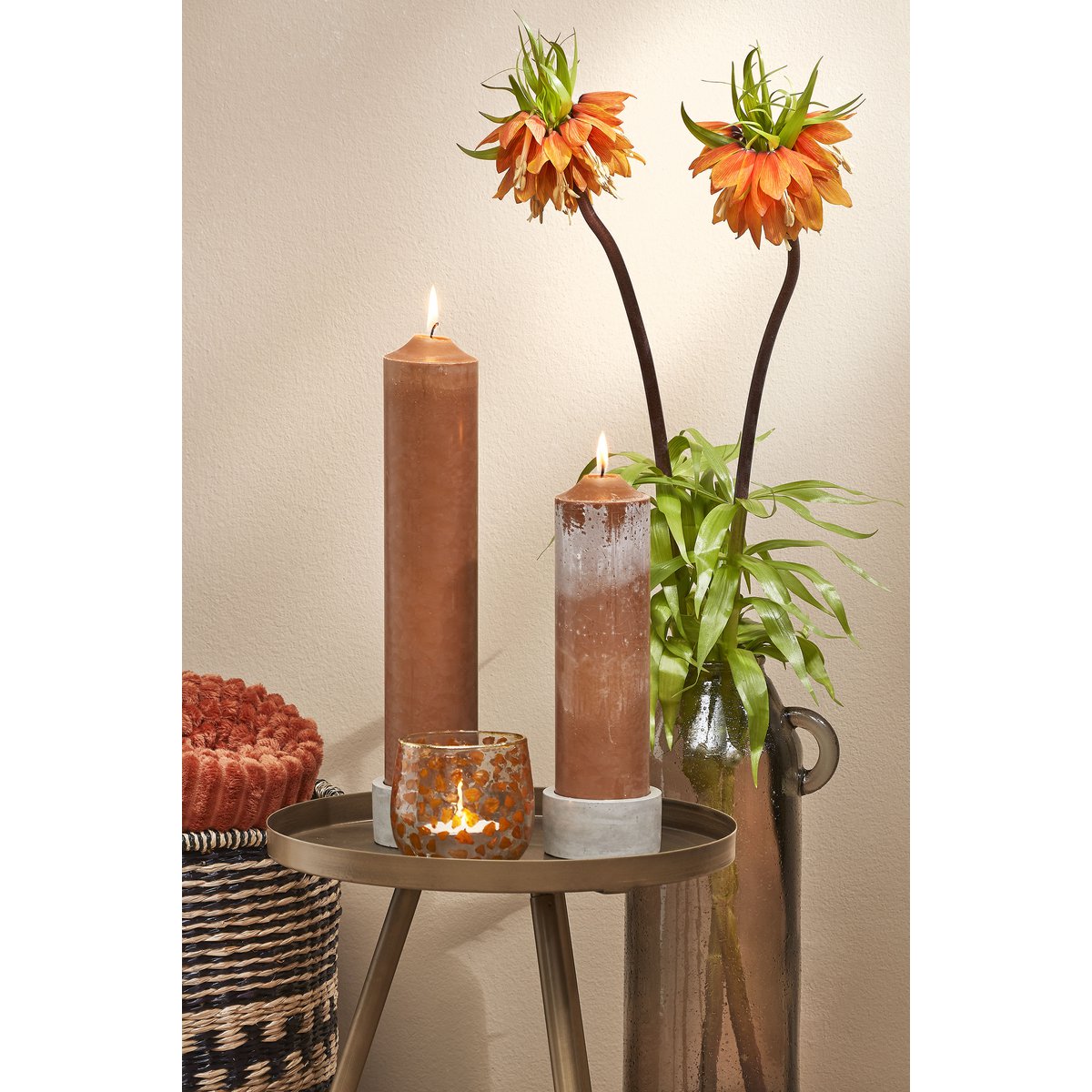 Candle - H25 x Ø7 cm - Light brown