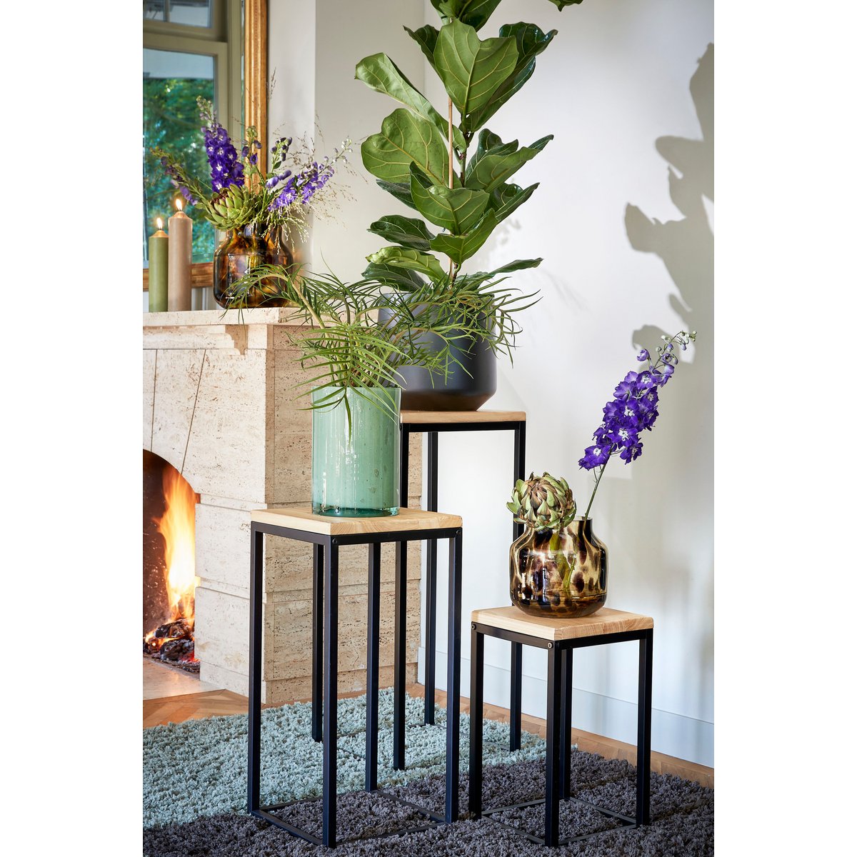 Oskar Plant table - L35 x W35 x H81 cm - Wood, Metal - Black