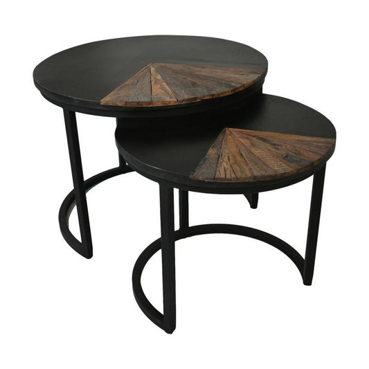 Coffee table Ronin Set of 2 - ø60x45/ø45x40 - Natural/Black - Mango wood/metal