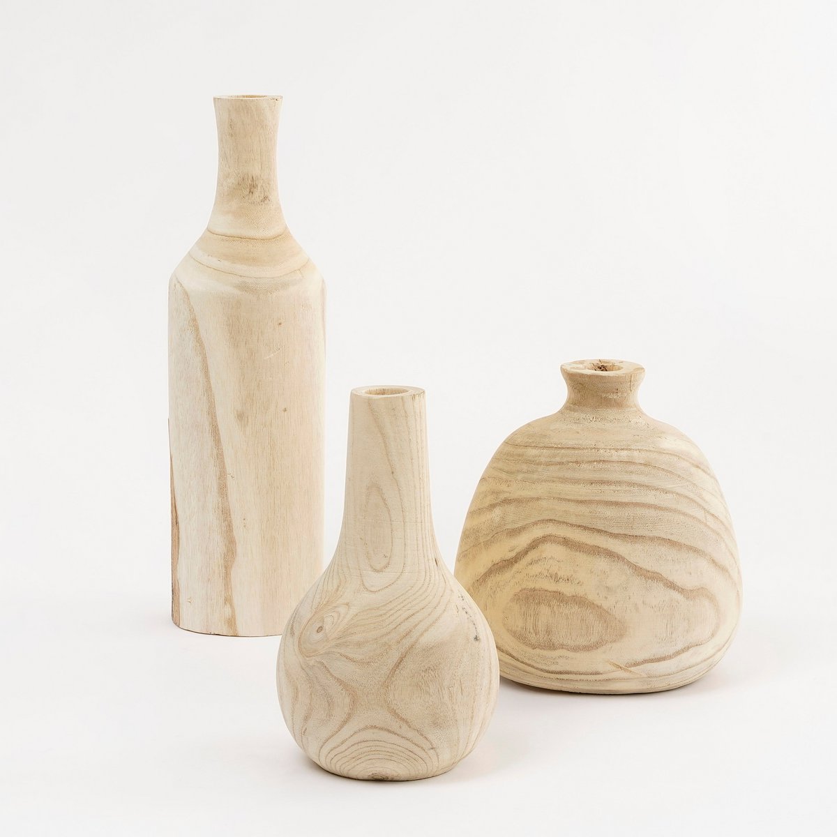 Pia Vase - H28 x Ø16 cm - Paulownia Wood - Light brown