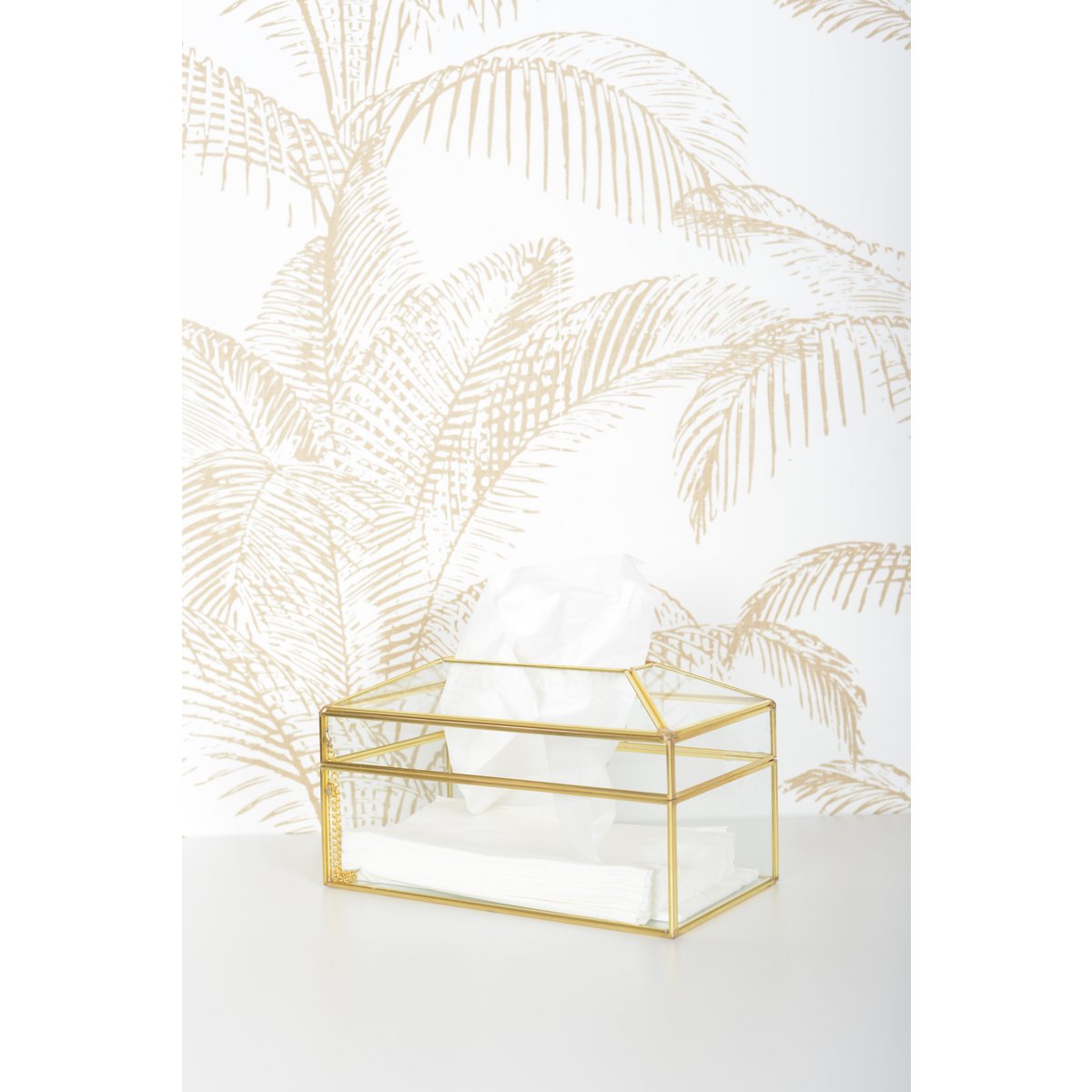 TRANSPARENT RECTANGULAR TISSUEBOX GOLD EDGE 19X11X10CM