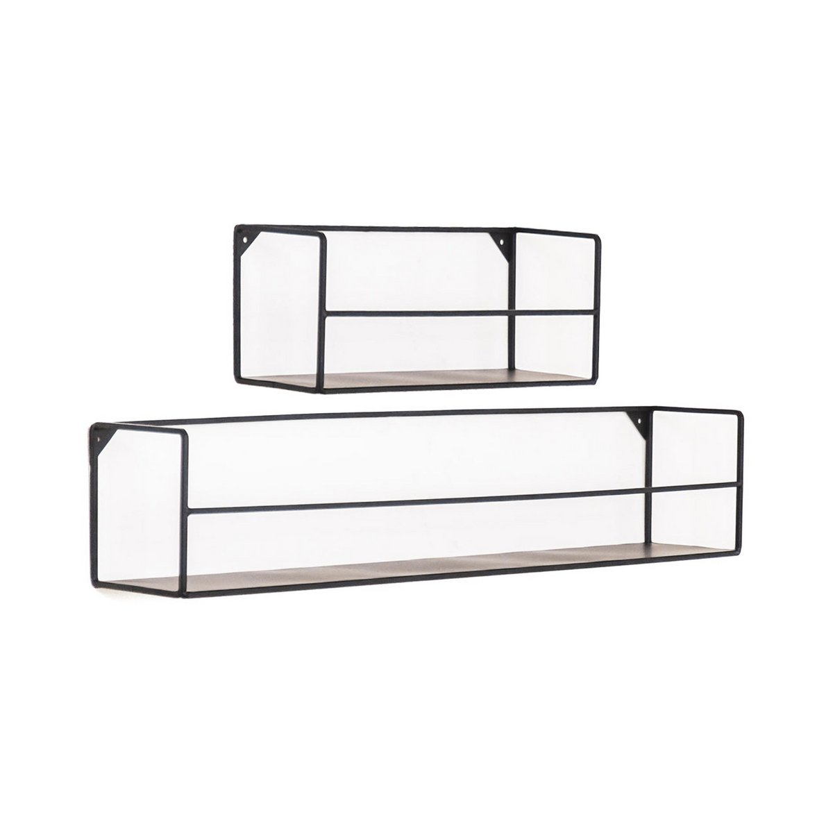 HV Set of 2 Wall Shelves - Black - Metal -