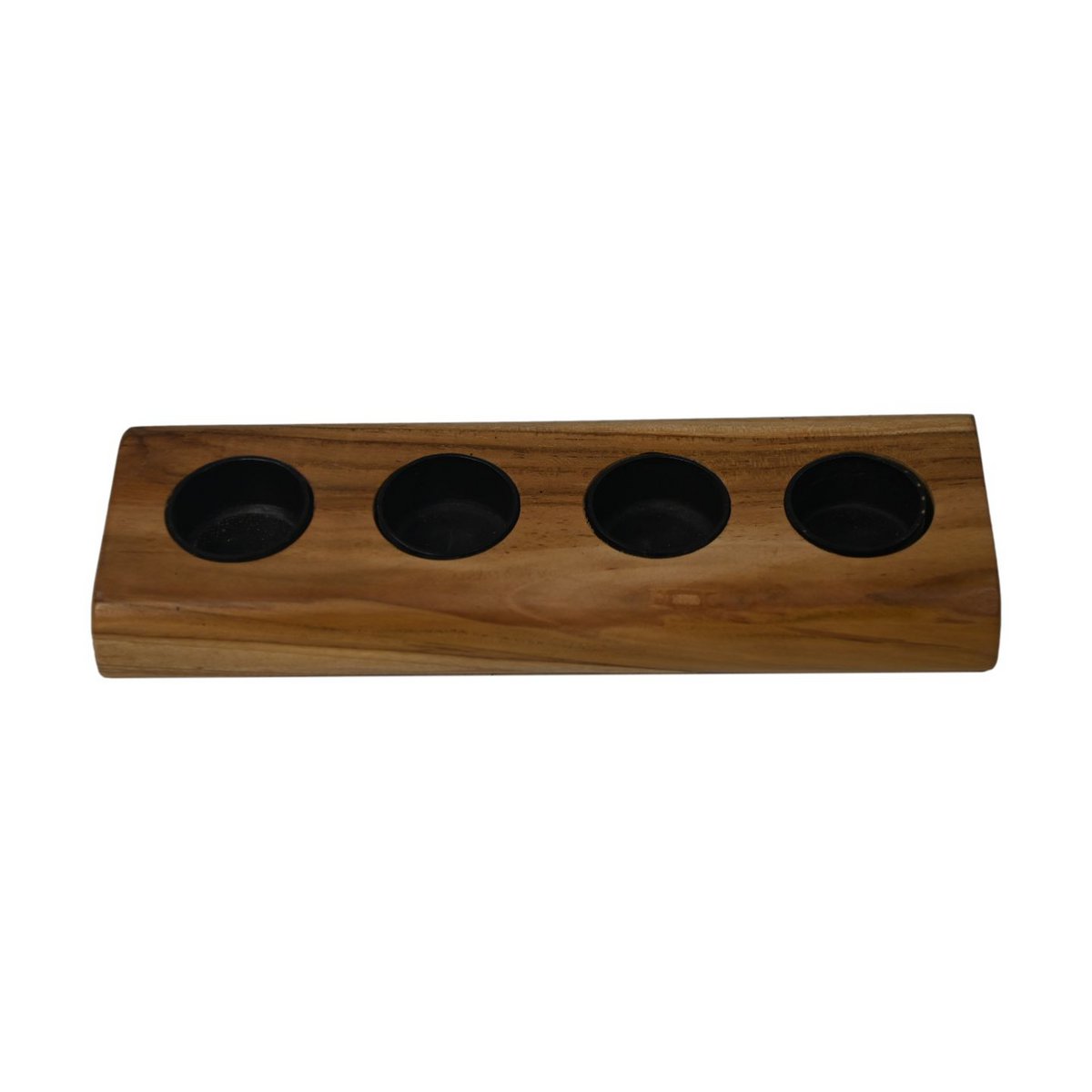 Waxinelichthouder 4 lichts - 10x30x4 - Naturel/Zwart - Teak