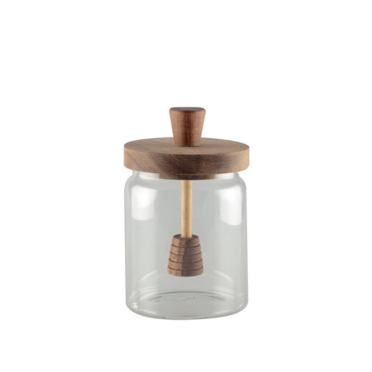 GLASS HONEY JAR WITH WOODEN LID