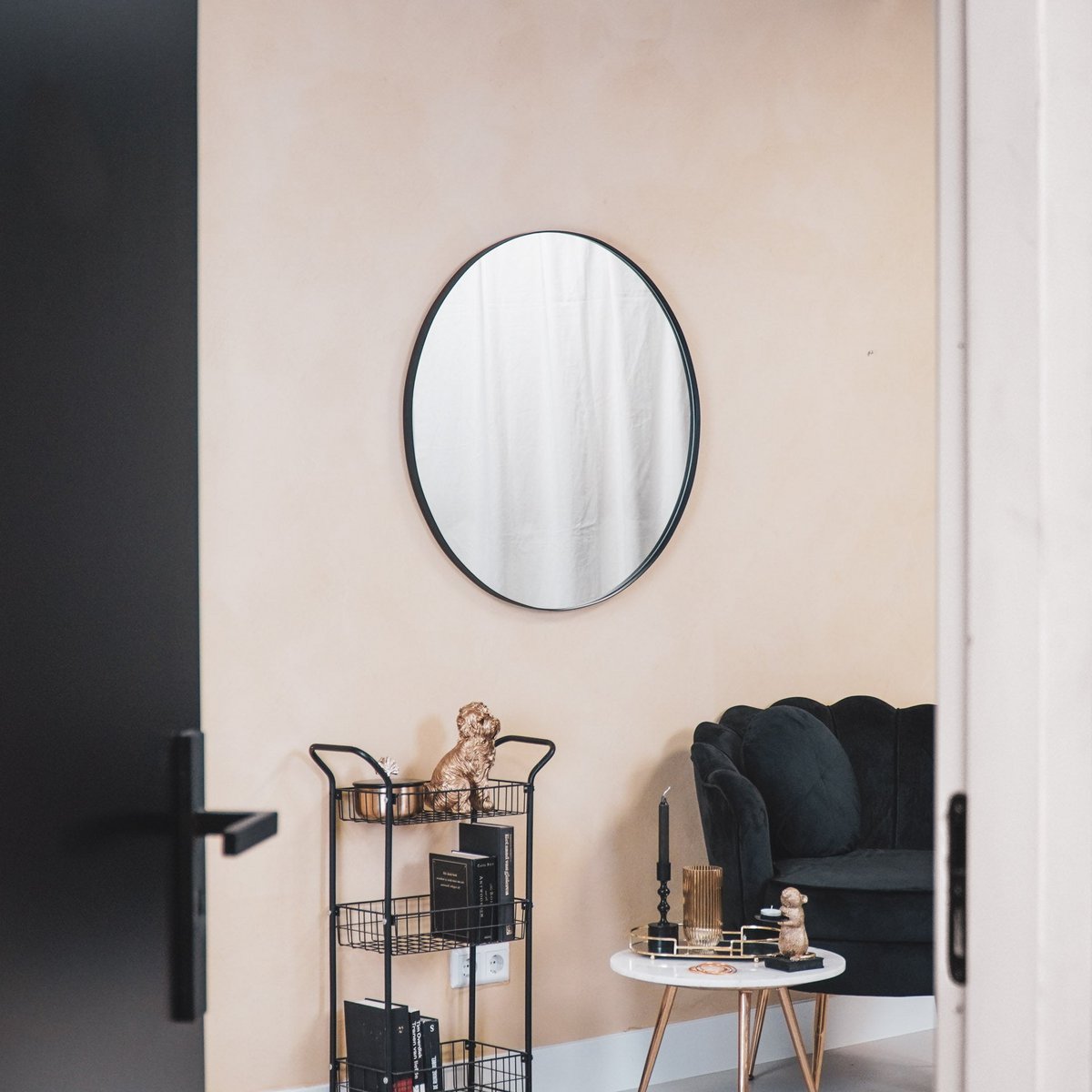 HV Round Mirror Metal - Black - 80cm