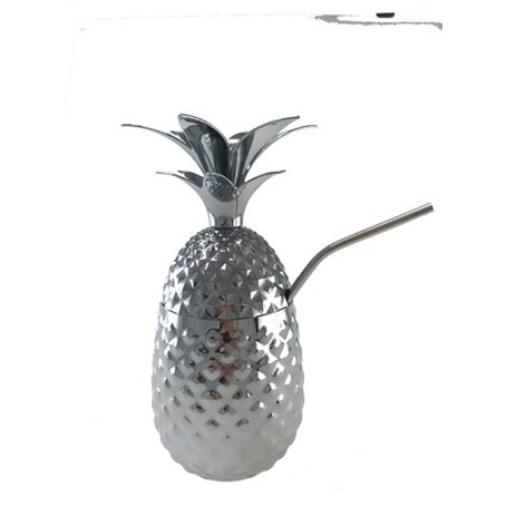 STAINLESS SILVER PINEAPPLE + BULK STRAW