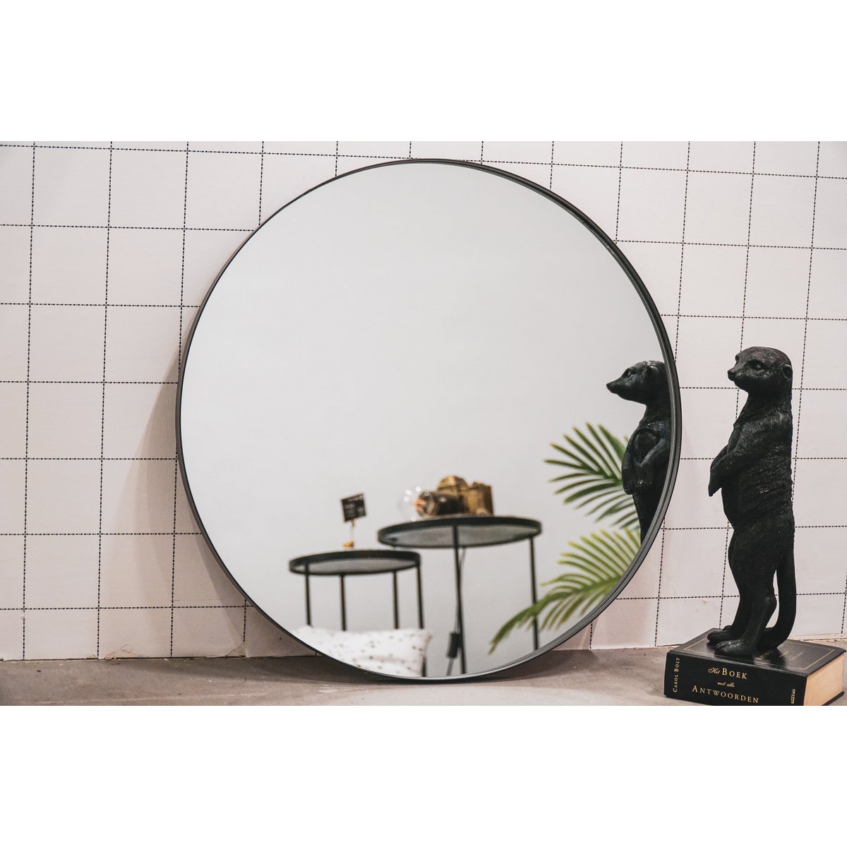 HV round metal mirror 60cm black