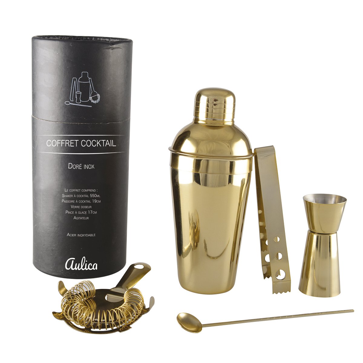 SET COCKTAIL SHAKER 550ML 5 PIECES GOLD COLOR