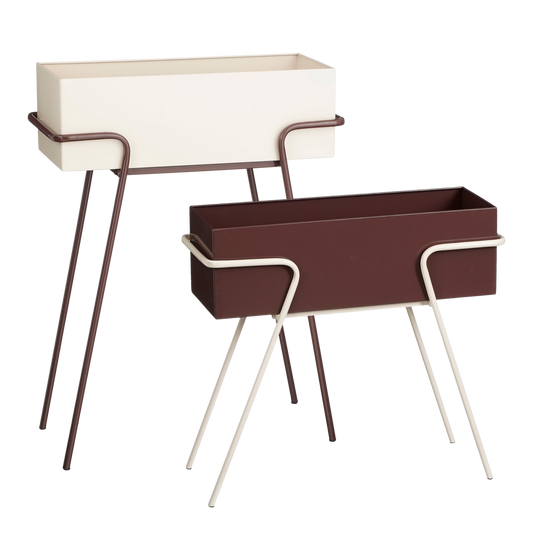 Planter on Legs - Set of 2 - L54 x W23 x H69.5 cm - Metal - Dark Brown/Beige