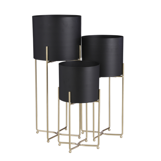 Aries Flower Pot on Stand - Set of 3 - H58 x Ø24 cm - Black