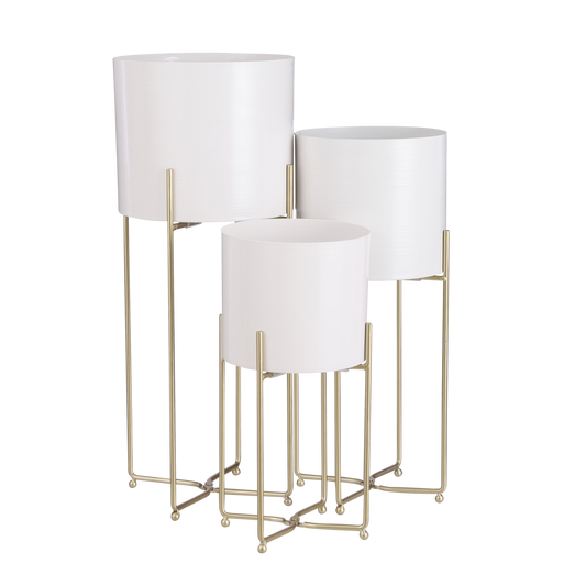 Aries Flower Pot on Stand - Set of 3 - H58 x Ø24 cm - White