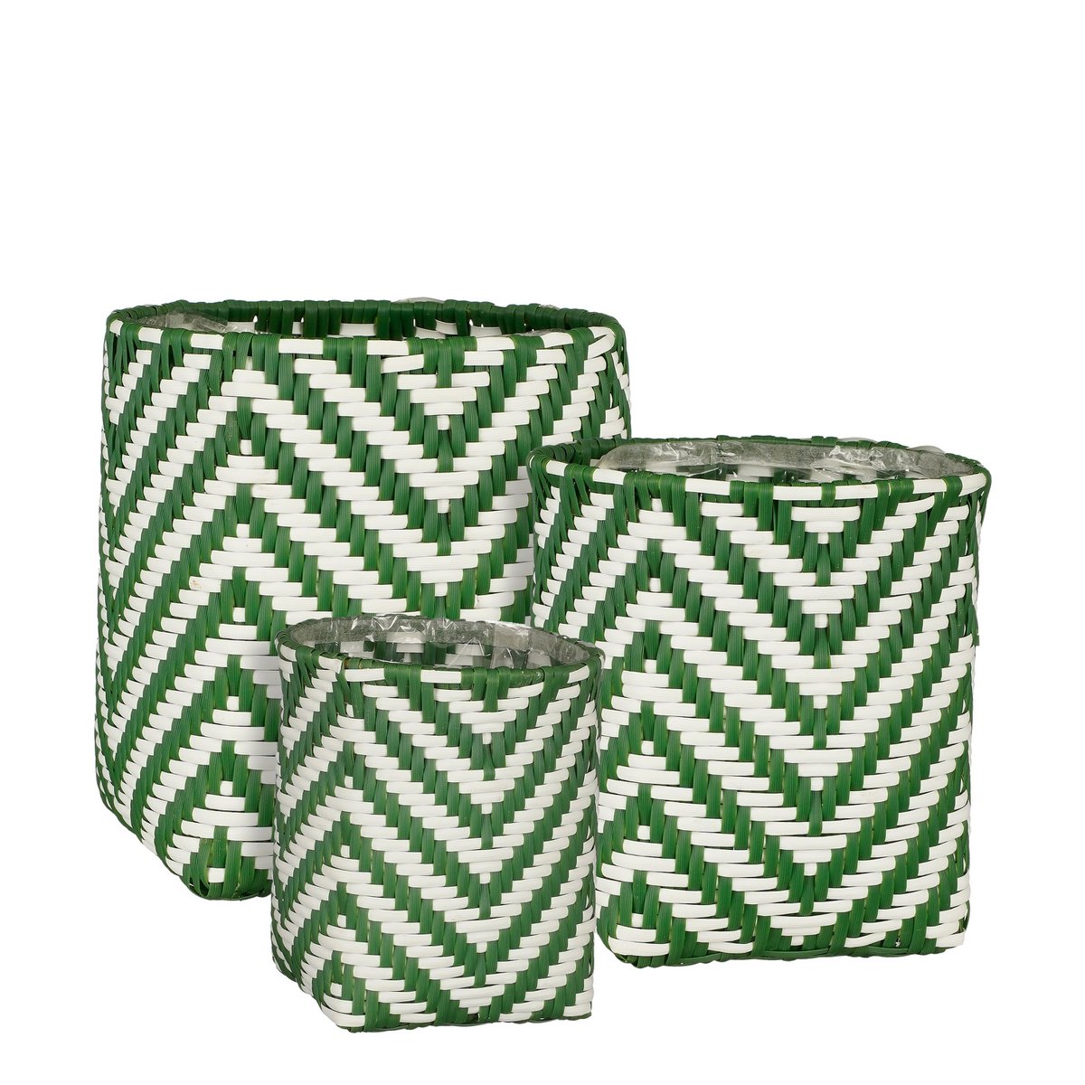 Merlijn Outdoor Plant Basket - Set of 3 - H26 x Ø24 cm - Recycled Plastic - Dark Green, White