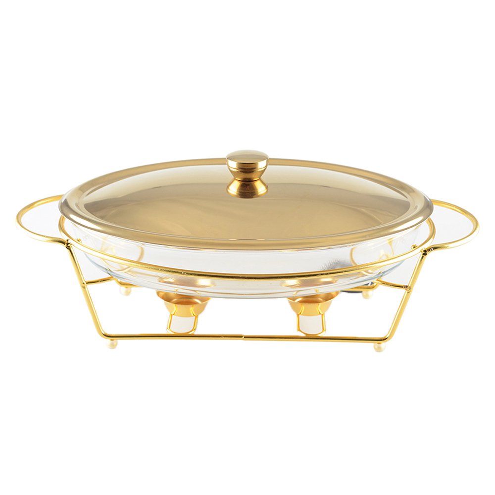 GOLD METAL OVAL DISH HOLDER 2 CANDLES - 3L