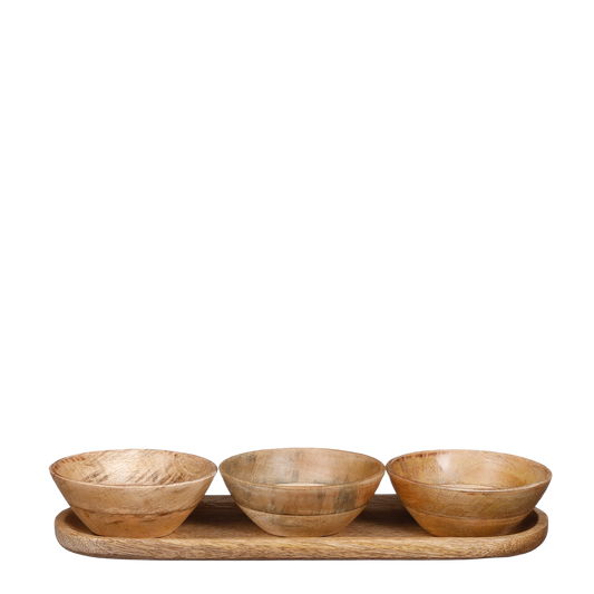 Tomar Bowls and Tray - L35 x W12 x H5 cm - 100% FSC Mango wood - Light brown