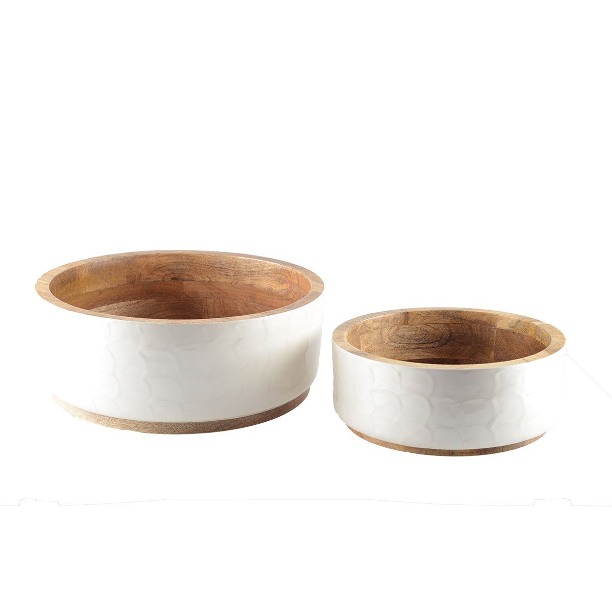 WHITE PEARL SALAD BOWLS MADE OF MANGOH WOOD 23CM AND 30CM - SET OF 2