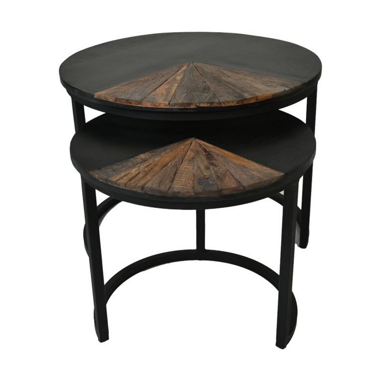 Coffee table Ronin Set of 2 - ø60x45/ø45x40 - Natural/Black - Mango wood/metal