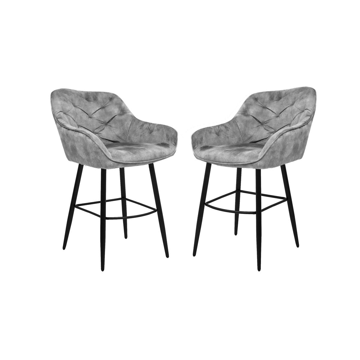 Bar chair Liverpool - Set of 2 - 56x61x97 - light gray/black - velvet/metal