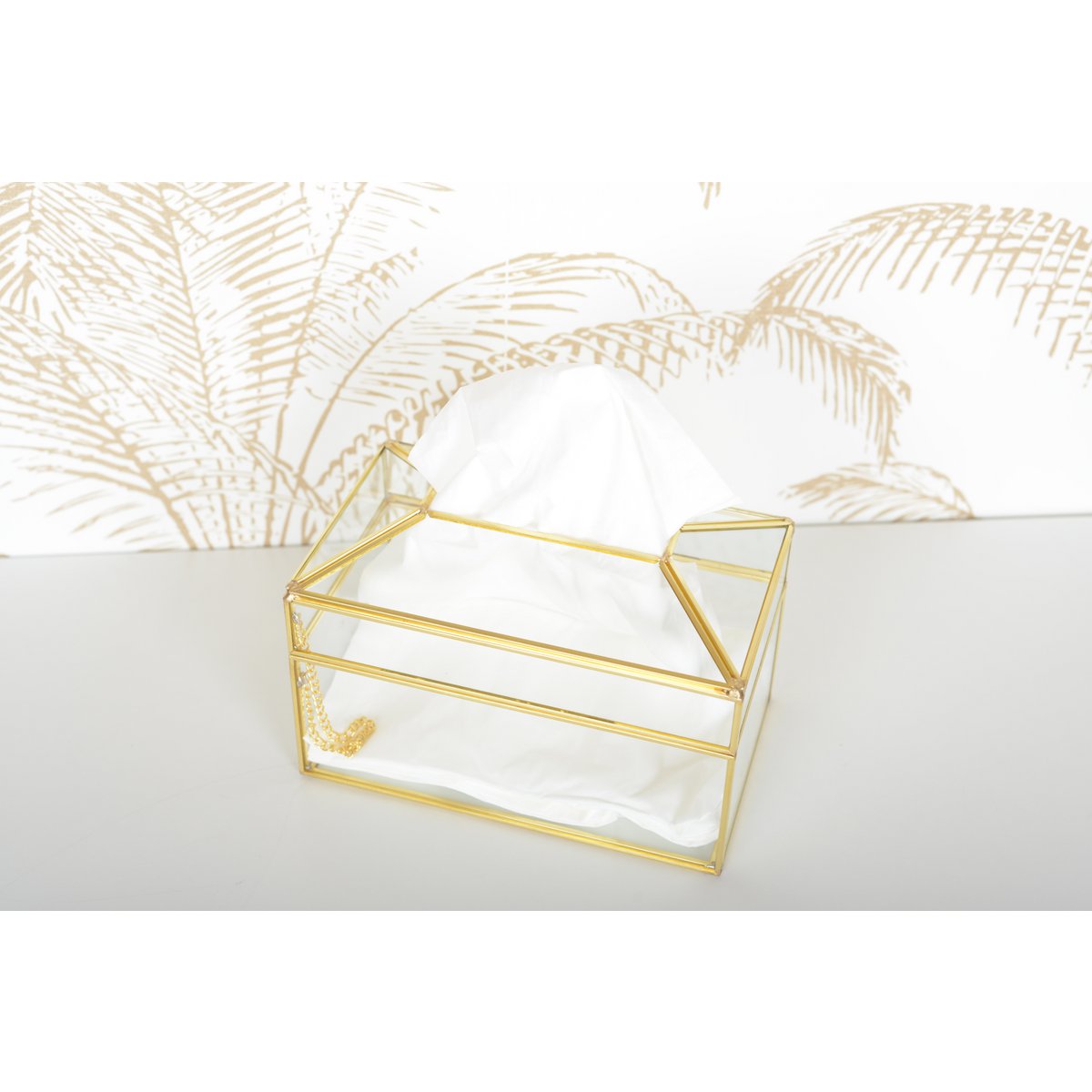 TISSUE BOX SQUARE TRANSPARENT GOLD EDGE 23X13X13CM