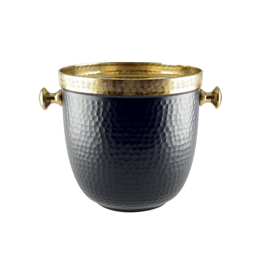 BLACK METAL CHAMPAGNE BUCKET WITH GOLD RIM