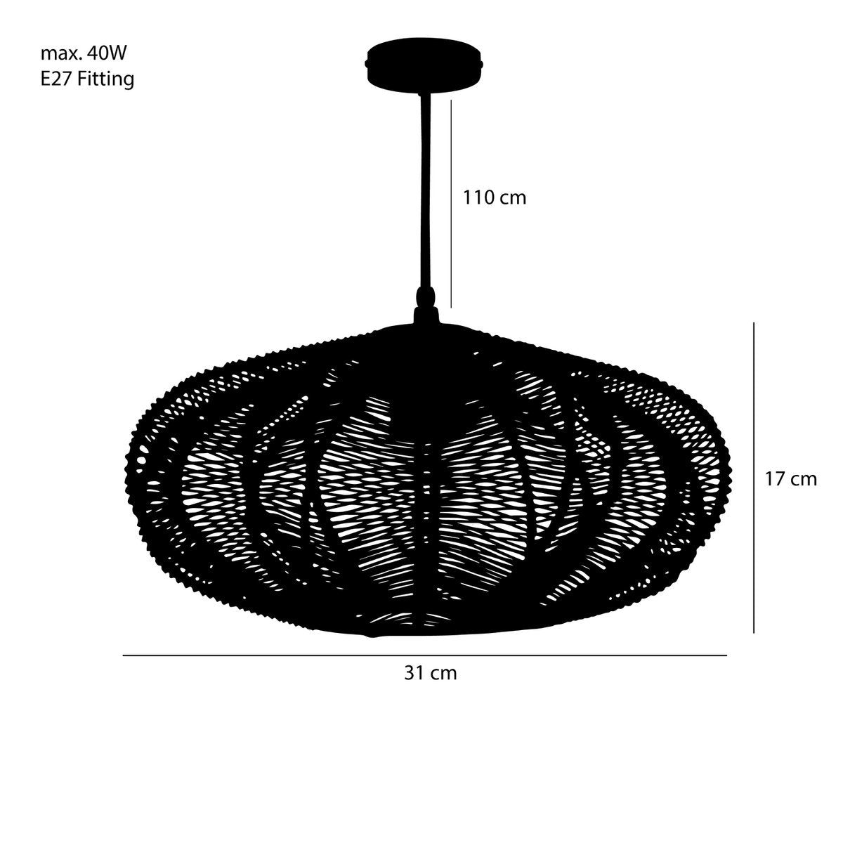 Kanti Hanging Lamp - H17 x Ø31 cm - Metal - Black