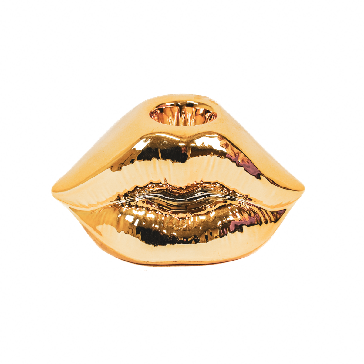 Housevitamin Lips Don't Lie Candlestick - Gold - 10.5x6.5x5.5cm