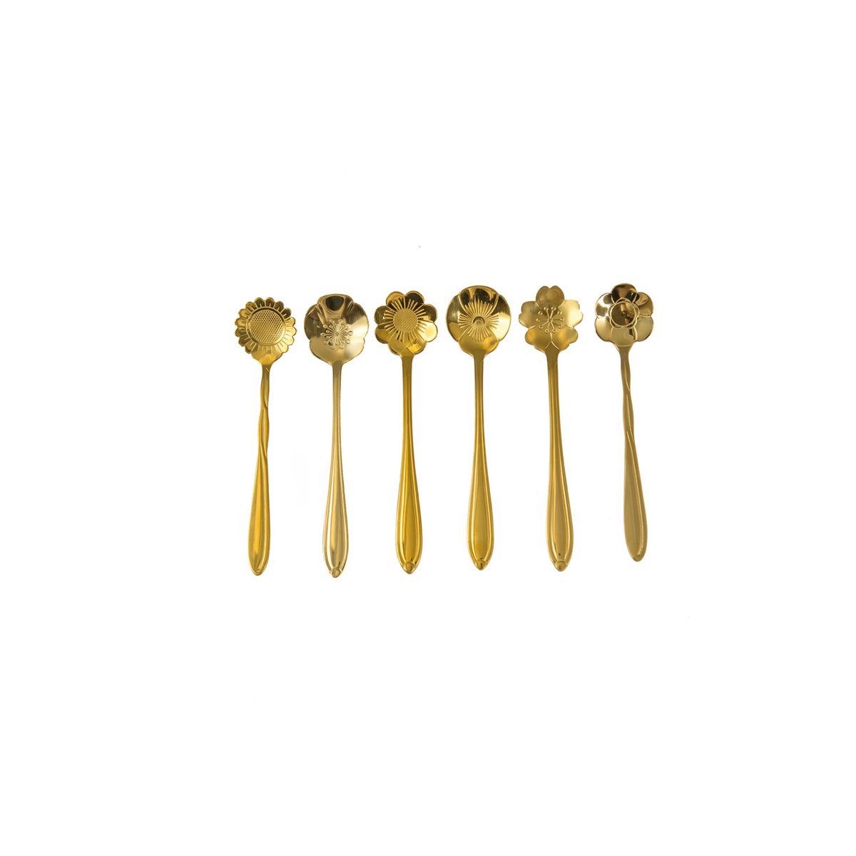 GOLD ASSORTMENT FLOWER CAKE SPOONS - SET OF 6