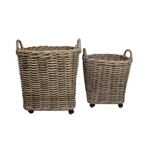 HSM Collection Firewood Basket Set S/2-ø60x60 / ø50x50-Grey-Koboo