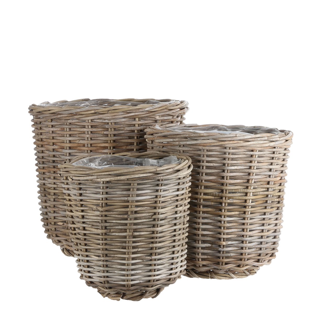 Marcia Outdoor Plant Basket - Set of 3 - H40 x Ø43 cm - Rattan - Gray