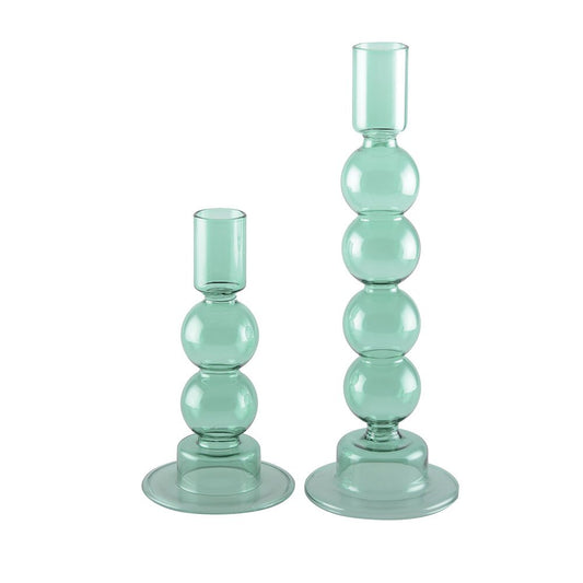 GREEN BUBBLE CANDLE HOLDERS - SET OF 2