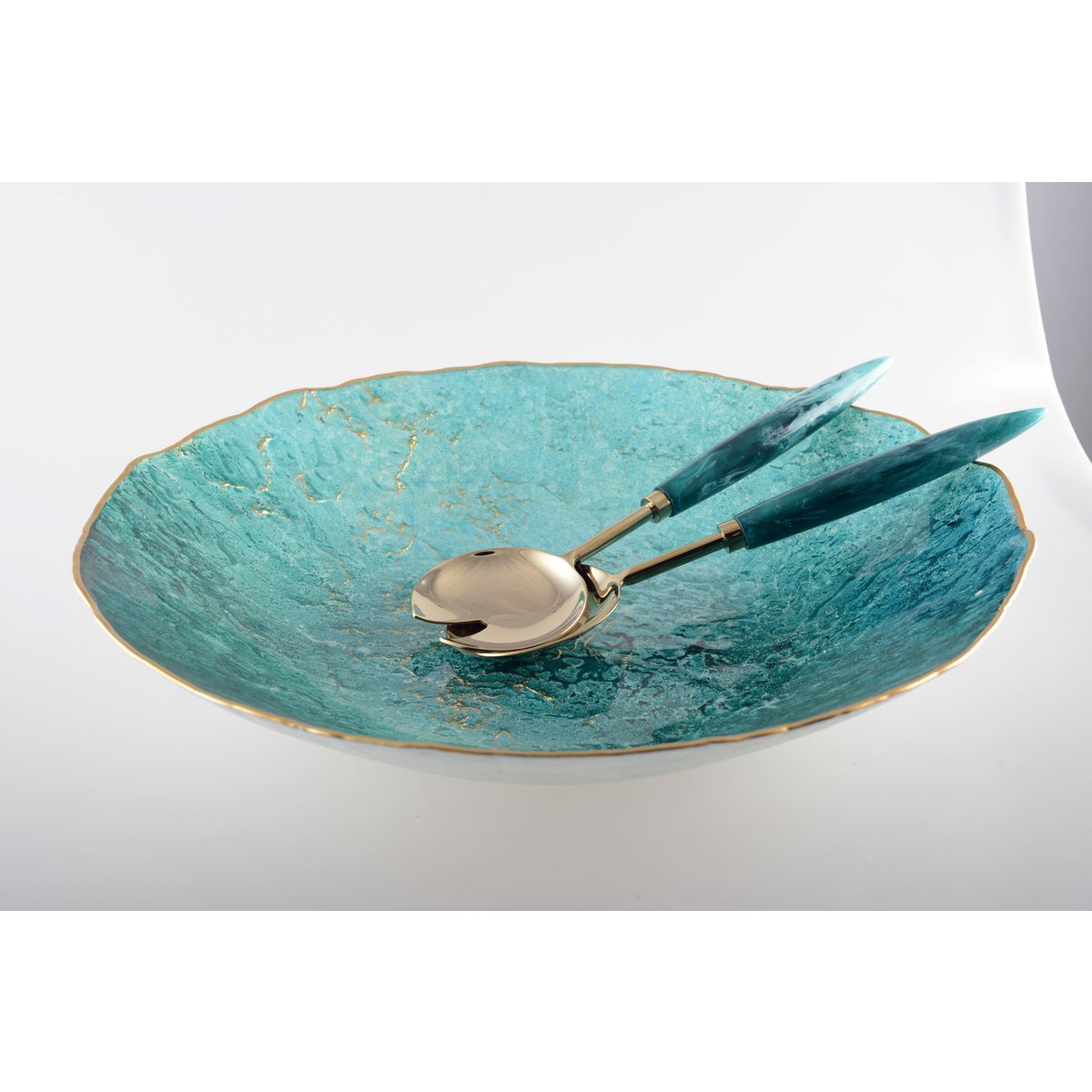 TURQUOISE CUP WITH GOLD RIM 40CM