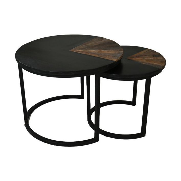 Coffee table Ronin Set of 2 - ø60x45/ø45x40 - Natural/Black - Mango wood/metal