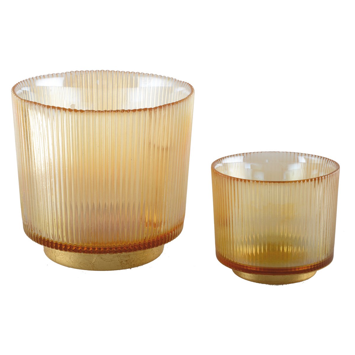 AMBER RIBBED TEA LIGHT H10 CM