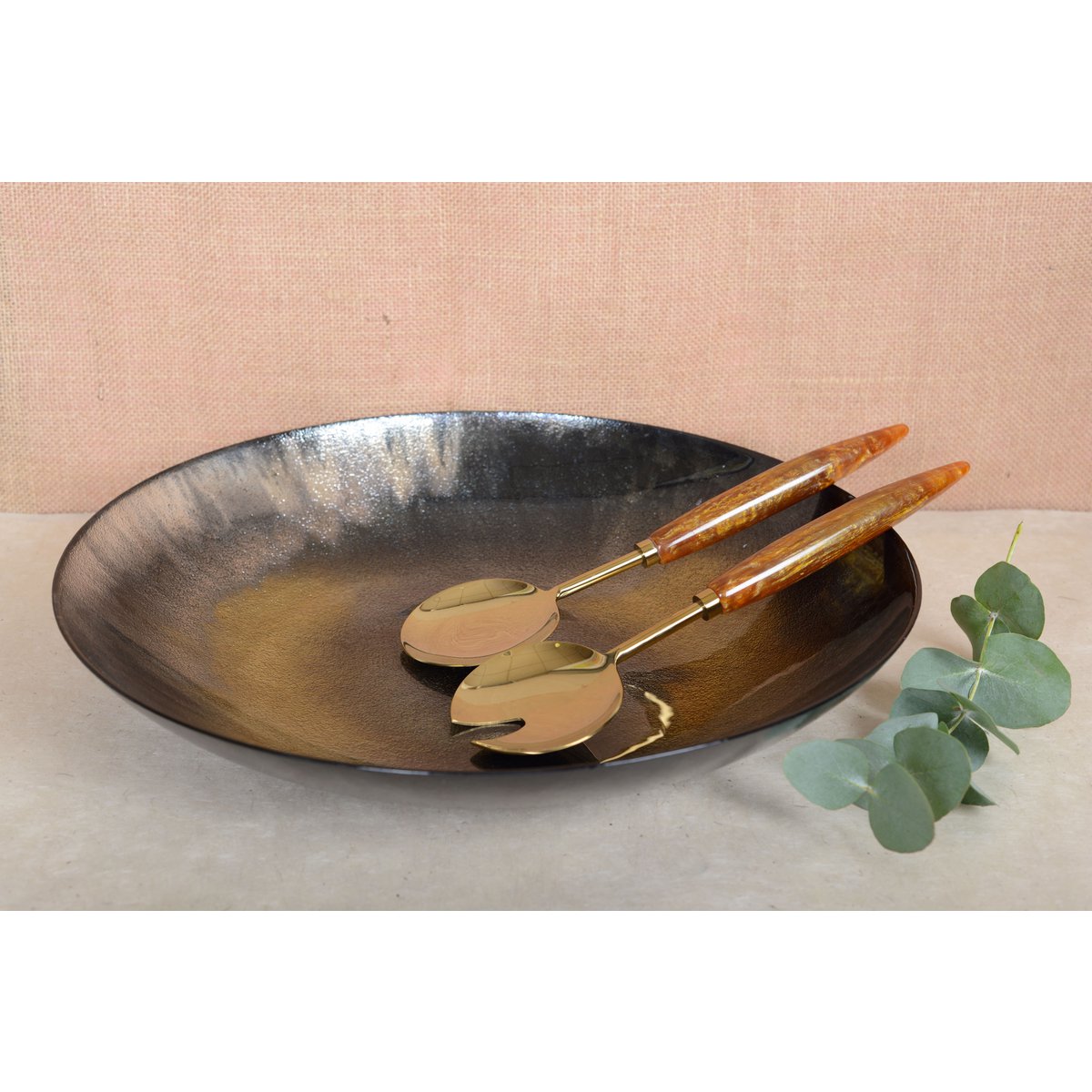 GOLD AND ORANGE SALAD SERVERS 29CM