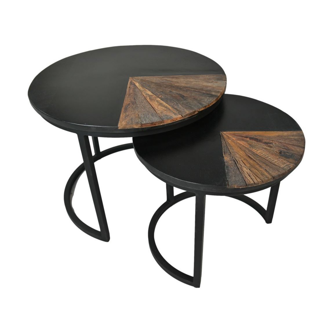 Coffee table Ronin Set of 2 - ø60x45/ø45x40 - Natural/Black - Mango wood/metal